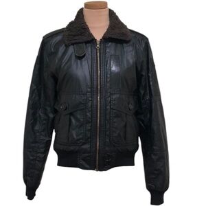 Spiewak & Sons Bomber Jacket Size Small Black Faux Fur Collar